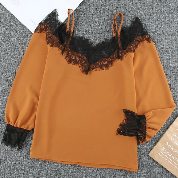 Lace Cold Shoulder Blouse - Picture 3 of 7